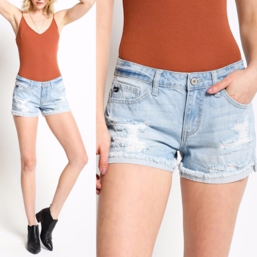 Kancan Distressed Cuff Hem Denim Shorts - Picture 7 of 7